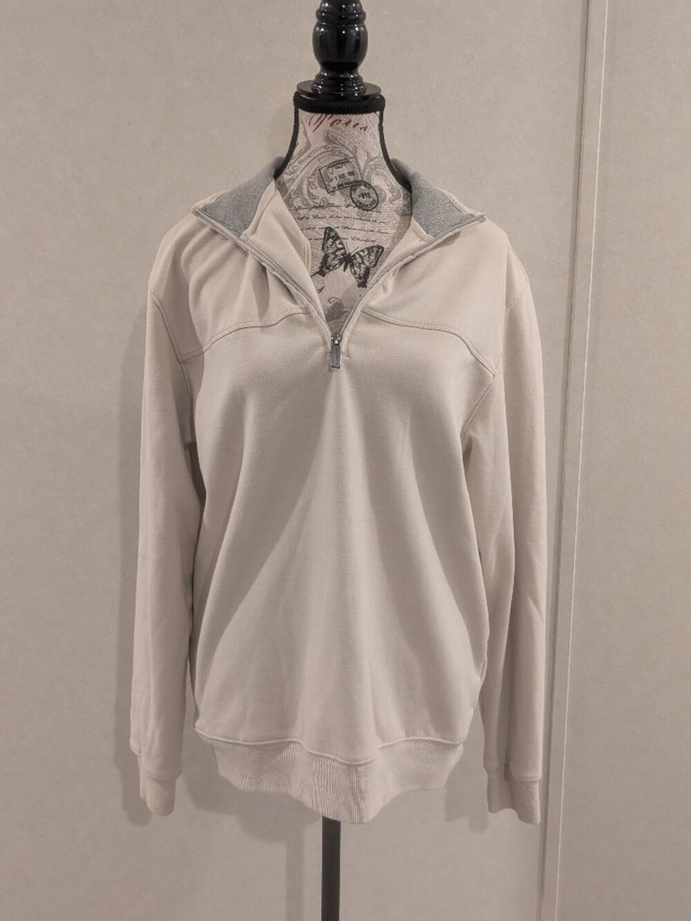 Van Heusen Flex Men's 1/4 Zip Pullover Sweatshirt Medium Cream Tan Fleece - Picture 1 of 9